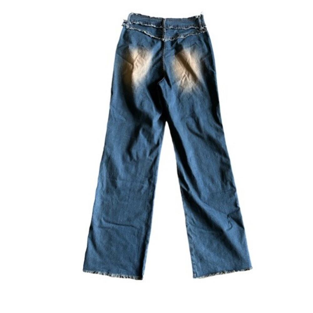 Fashion Nova Frayed Jeans Sabrina Size 11 Straight Leg High Rise Dark Wash - Picture 6 of 10